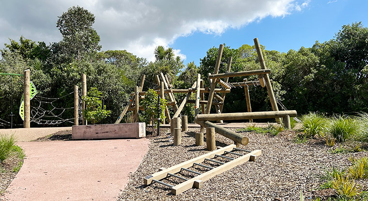 Arch Hill Scenic Reserve - Climbing equipment and balance poles. Photo credit: S Hulse.