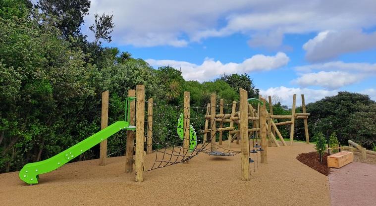 Arch Hill Scenic Reserve - Section of the playground with a bright green slide for the smaller children.