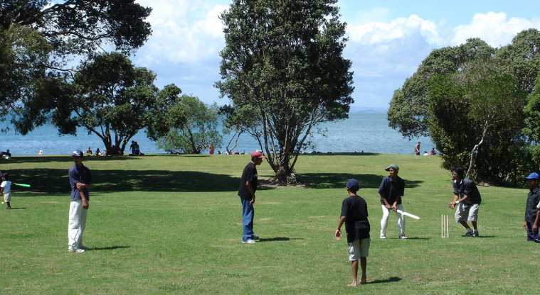 Cornwallis, Waitākere Ranges Regional Park - cricket game by the Manukau Harbour.