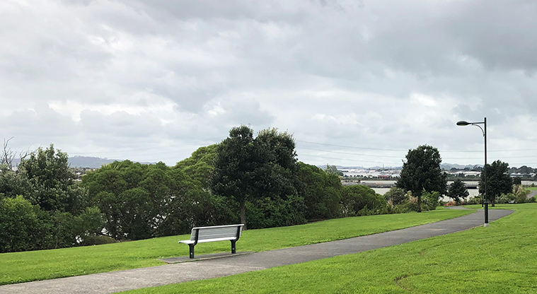 Harbourside Esplanade Reserve - Seat on the edge of one of the network of paths.