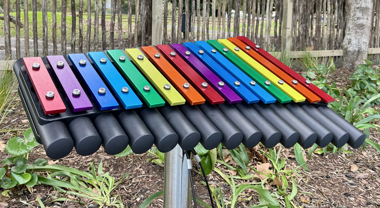 Jack Pringle Village Green - Bright xylophone on rubber surfacing. Photo credit: Keren Alleyne.
