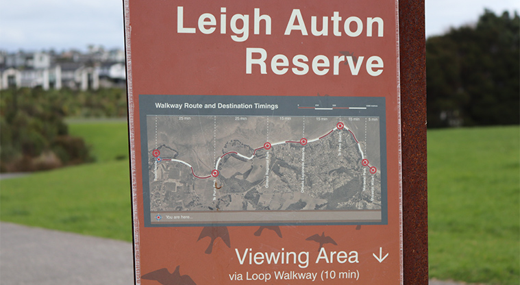 Leigh Auton Reserve - Part of one of the directional signs around the reserve. Photo credit: S Hulse.