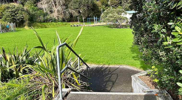 Wai Manawa / Little Shoal Bay Reserve - Steps leading from Council Terrace down to the reserve. Photo credit: S Hulse.