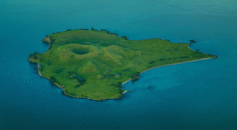 Motukorea / Browns Island Regional Park  - Aerial view showing the crater and remnants of scoria scones