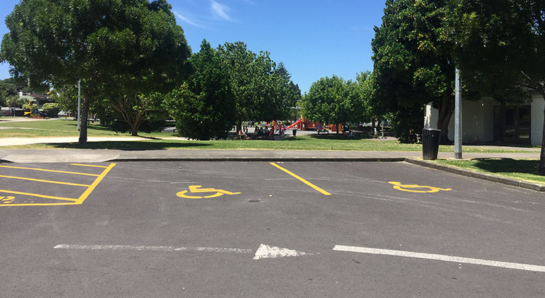 Mt Albert War Memorial Park – Two accessible parking spaces close to the playground.