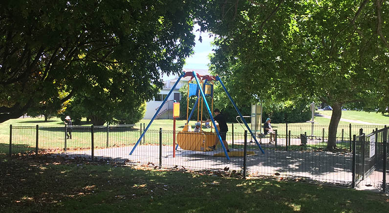 Mt Albert War Memorial Park – The wheelchair accessible Liberty Swing in the playground.