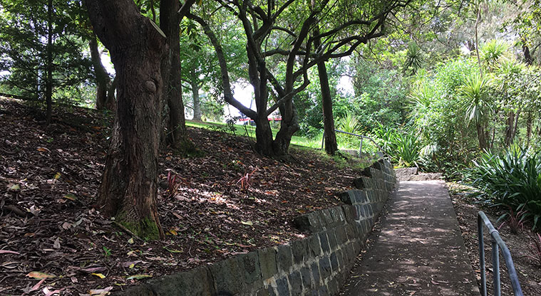 Nixon Park - Path leading up the hill from the junior playground to Bond Street. Photo credit: S Hulse.
