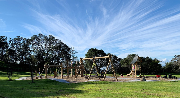 Orere Point Beach Reserve - Playground and open space at the eastern end of the reserve. Photo credit: G Lowe.