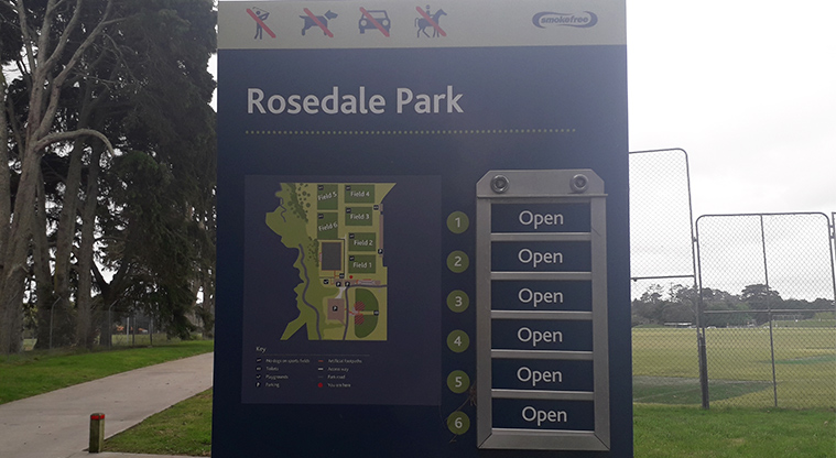 Rosedale Park - Park sign shows the field status.