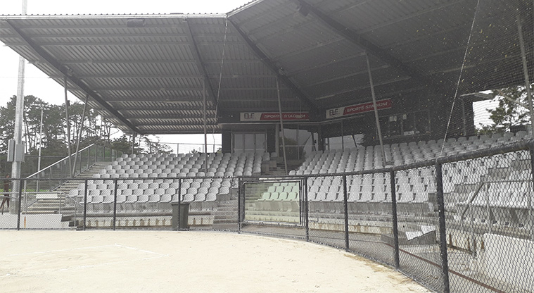Rosedale Park - Sports stadium seating with the softball pitch in the foreground.