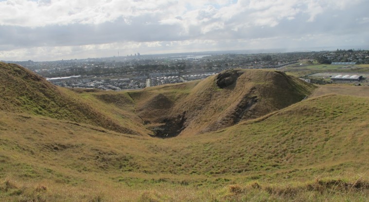 Maungarei / Mt Wellington Path – View over the crater towards Stonefields.