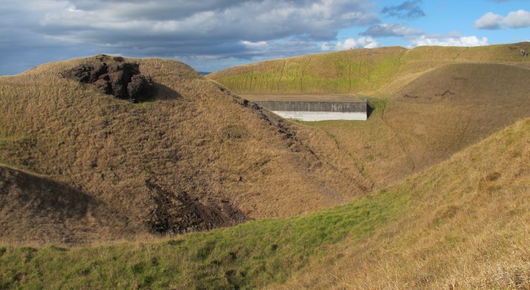 Maungarei / Mt Wellington Path – View into the main crater and water reservoir.