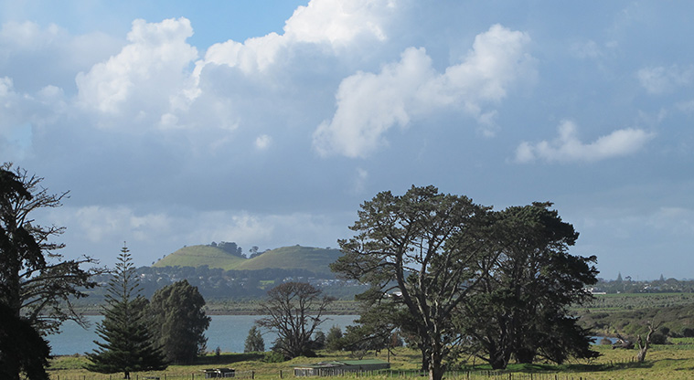 Ōtuataua Puketāpapa Cone Path - Views across the Manukau Harbour to Mangere Mountain.