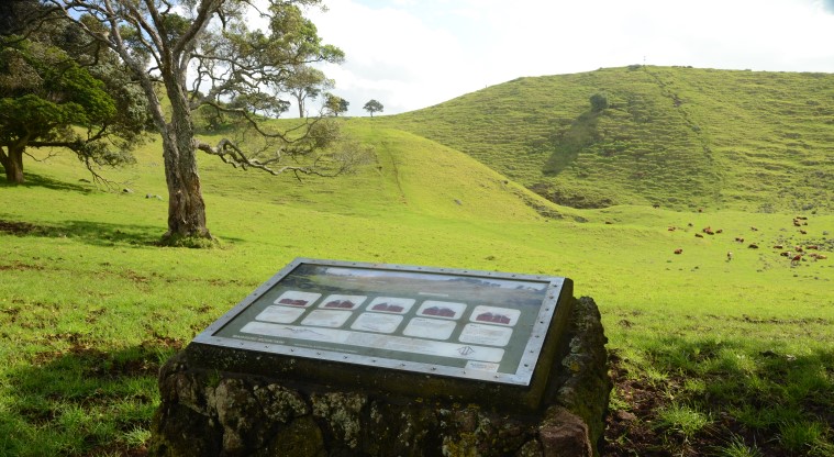 Te Pane o Mataoho / Te Ara Pueru / Māngere Mountain Path - Information display board along the path.