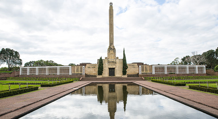 Tamaki Drive Coastal Path - Obelisk, mausoleum, reflection pond and gardens are all part of Michael Joseph Savage memorial.