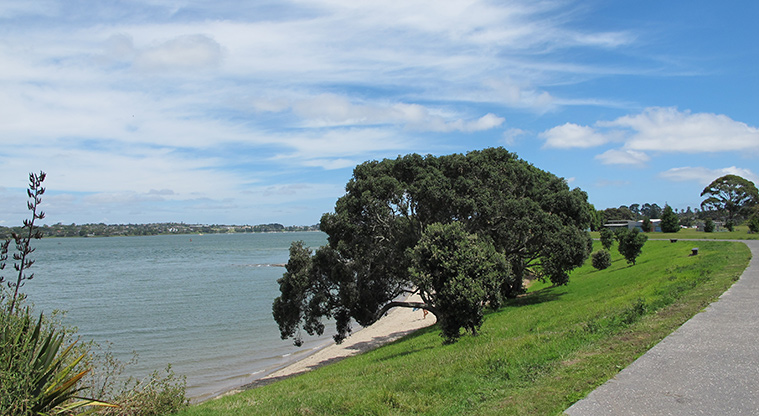 Tāmaki Path - View back over Tāmaki estuary and Pt England beach.